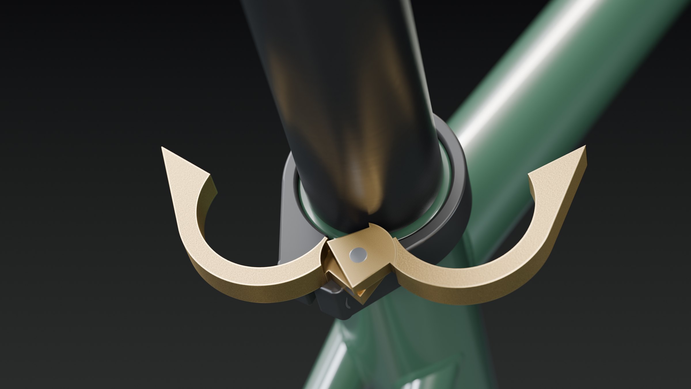 The collar’s two brass halves hinged open around the seatpost
