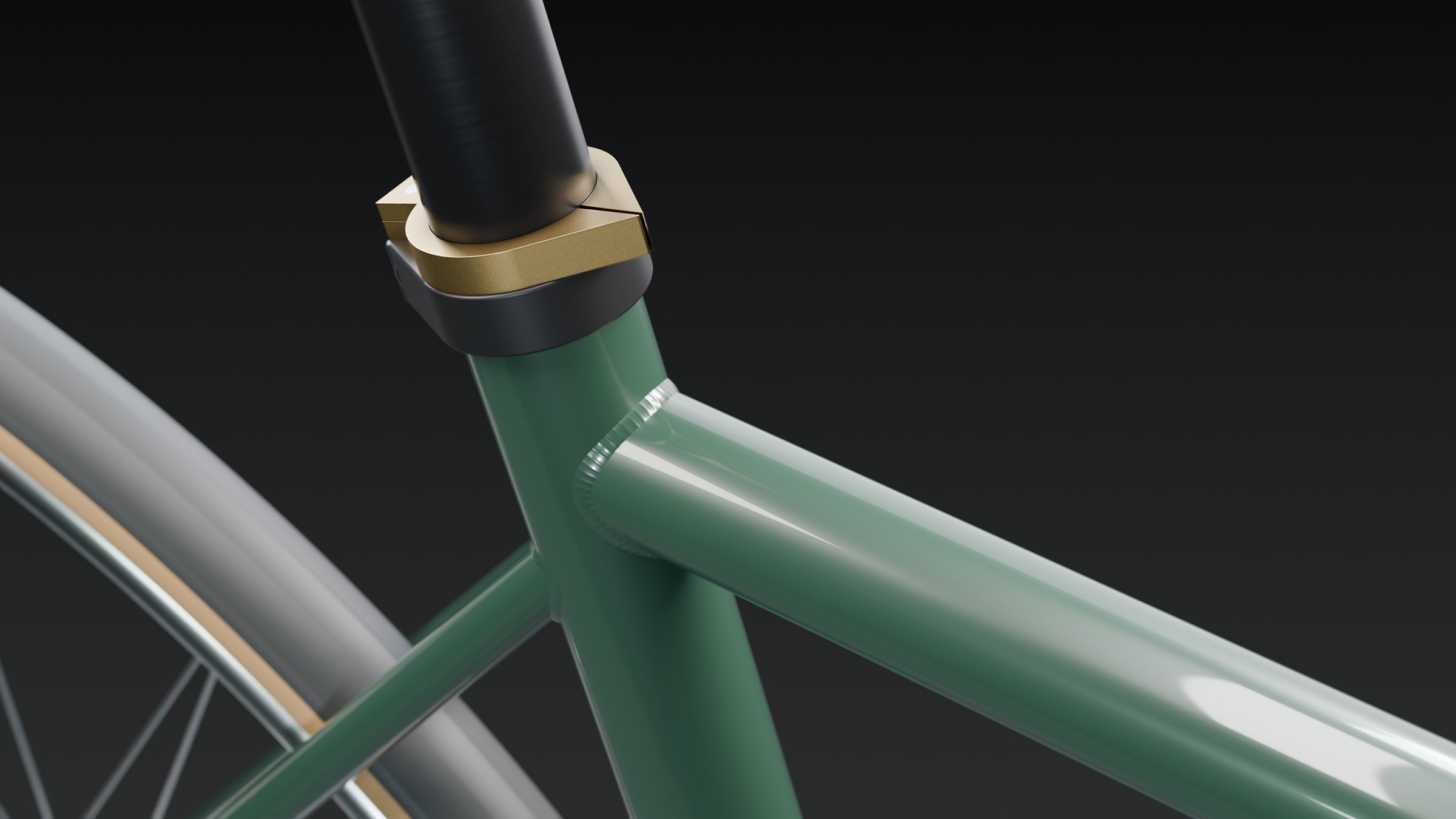 The collar’s prow lined up with the top tube